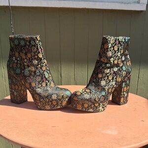 Sam Edelman Multi Floral Brocade Platform Ankle Boots